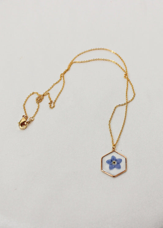 Pressed Flower Resin Necklace | Dainty Gold Necklace | Minimalist Gold Jewelry | Holiday Gift for Her | Small Floral Pendant Necklace