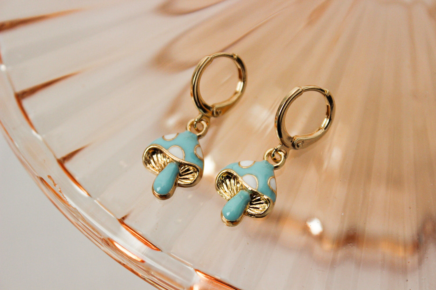 Mushroom Huggie Hoops | Pastel Mushroom Huggie Earrings | Mushie Dangle Earrings | Gift for Her | Dainty Gold Filled Earring