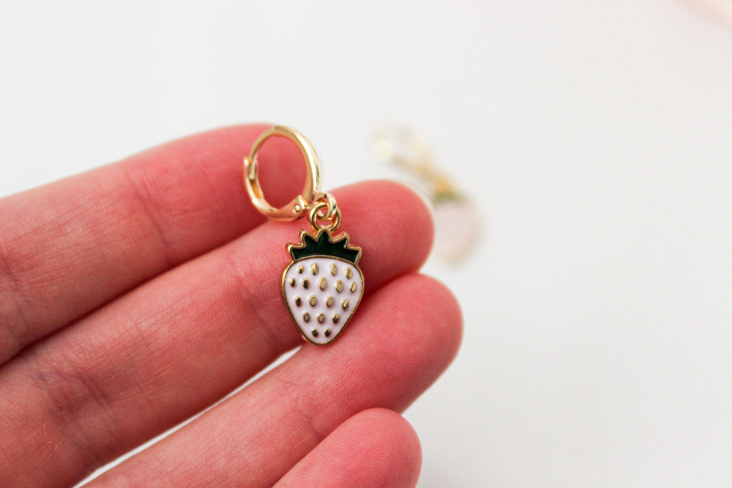 Strawberry Huggie Hoops | Strawberry Huggie Earrings | Fruit Dangle Earrings | Gift for Her | Dainty Gold Filled Earring