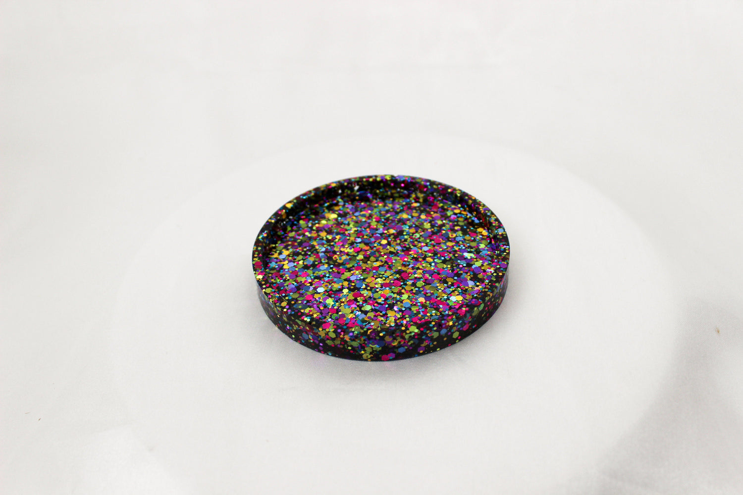 Single Glitter Resin Coaster | Party Time Circle Coaster | Home Decor | 90s Vibes Drink Coaster | Rainbow Glitter Coaster