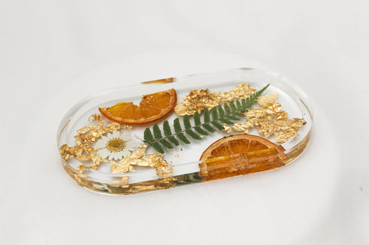 Handmade Resin Pill Tray | Dried Flowers | Bathroom Vanity Tray | Catch All Dish | Trinket Tray | Boho Decor | Bright Floral Resin Tray |