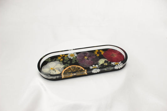 Extra Long Resin Pill Tray | Pressed Flowers | Bathroom Vanity Tray | Catch All Dish | Trinket Tray | Boho Decor | Floral Resin Tray |